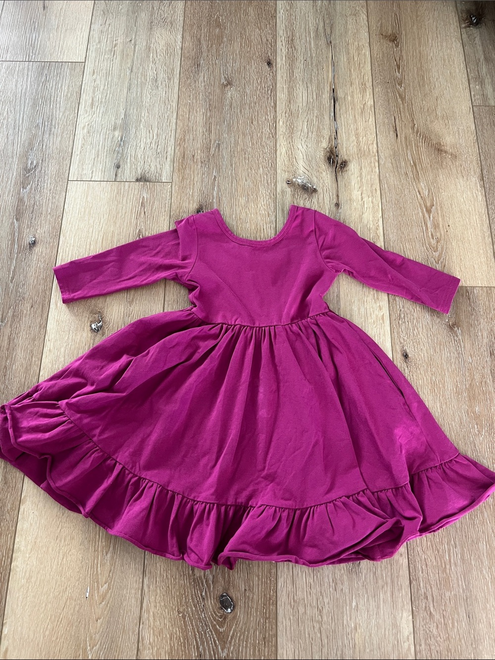 Girls Fuchsia Long-Sleeve Twirl Dress 5